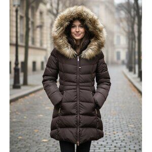 Laundry by Shelli Segal Faux-Fur-Trim Plum Hooded Puffer Coat, Womens Size Small